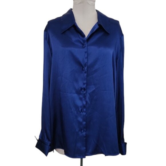 NWT - Vintage Grove Avenue Royal Blue Satin Button-Down Blouse - Size 18W - Picture 1 of 10